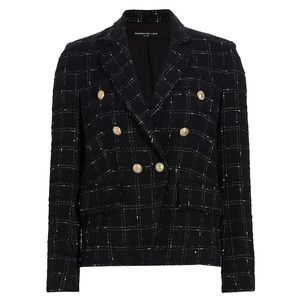 Generation Love Black Tweed Double-Breasted Blazer with Gold Buttons